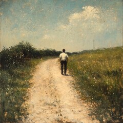 Fototapeta premium Man on dusty path in hot weather