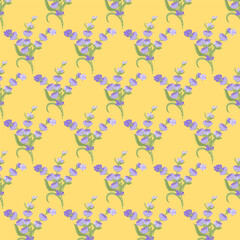 A sprig of lavender. Purple flower. Seamless pattern. Vector illustration.