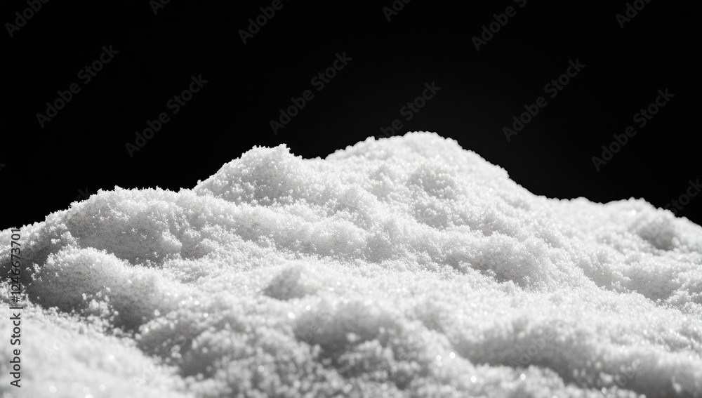 Poster sparkling snowdrift forming gentle slopes on black background