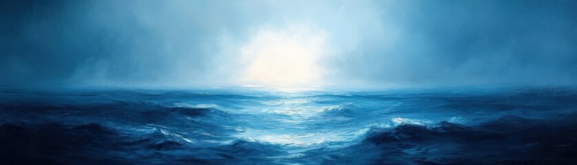 Fototapeta premium Soft Blue Abstract Background with White Hazy Top Border and Dark Grunge Texture Bottom Border for Elegant Design