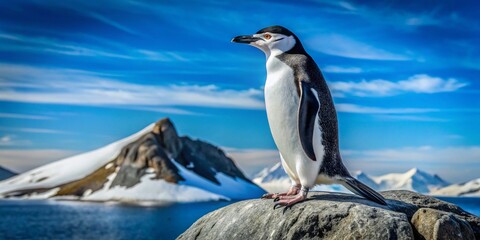 Fototapeta premium Chinstrap Penguin Antarctica Aerial View: Majestic Wingspan on South Shetland Island Rock