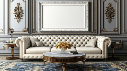 Elegant Living Room Interior with Beige Couch and Decorative Elements