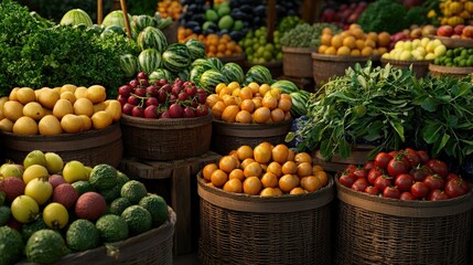 Vibrant fruit and vegetable market display