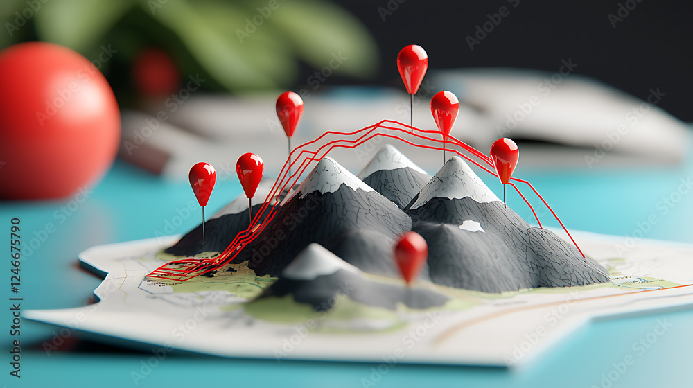 Poster exploring geographical mapping techniques 3d terrain models creative design digital art close-up vie