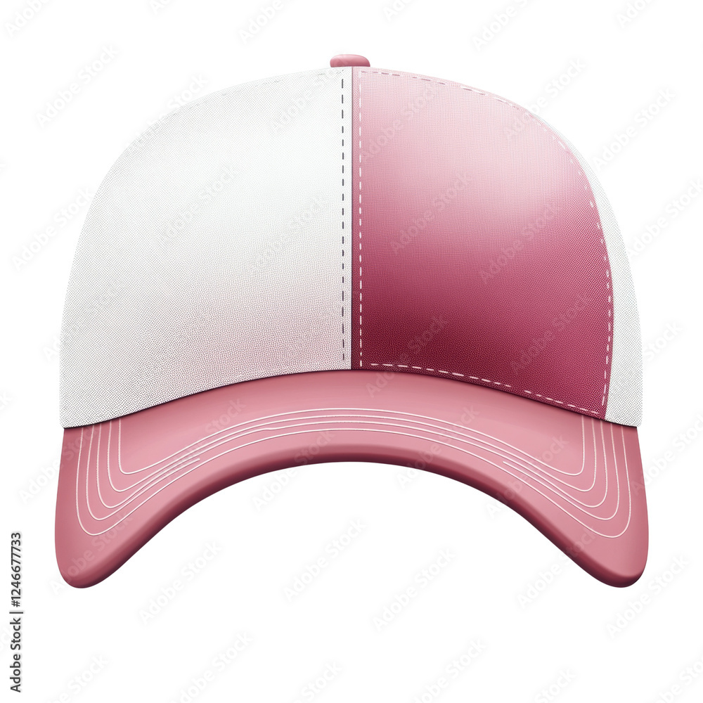 Aufkleber a front view of a two toned pink and white baseball cap showcasing its design and features.