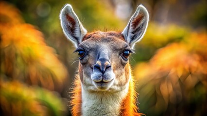 Obraz premium Close-Up Guanaco Portrait: Panoramic Wildlife Photography