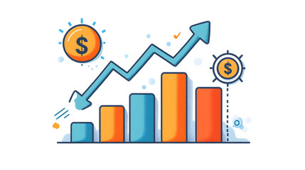 Business growth flat icon, upward line chart, professional financial representation, soft color transitions