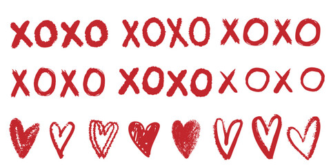 Greeting lettering xo hugs and kisses letter hand drawn grunge graffiti phrase. Ink pastel charcoal collection. 