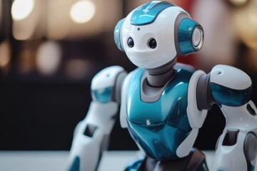Robot with friendly design showcases advanced technology in modern workspace