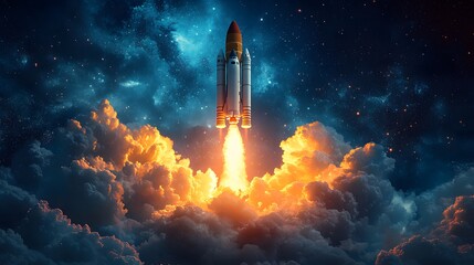 Entrepreneurial launch, clean vector art with business technology and digital tools