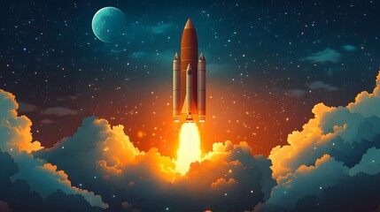Naklejka premium Entrepreneurial launch, clean vector art with business technology and digital tools