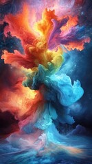 Vibrant Abstract Cloud of Colorful Smoke in Cosmic Space