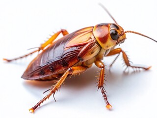 Naklejka premium Close-Up Top View of Cockroach, Isolated on White Background, Tilt-Shift Miniature Photography