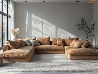 Cozy Modern Living Room with Sectional Sofa and Natural Light in Scandinavian Design Style
