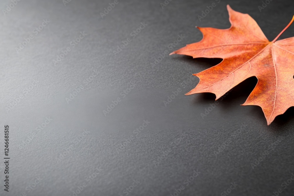 Poster a close-up view of a colorful autumn leaf showcases detailed textures and rich hues, resting on a sm