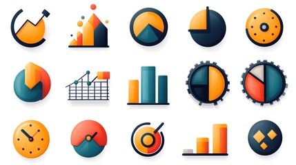 Financial growth icon set, professional business graphs in flat vector style