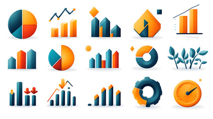 Revenue growth icon set, professional business graph illustrations in vector style