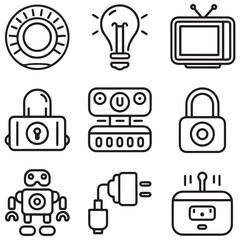 Fototapeta premium Set of 9 outline icons related to smart house. Linear icon collection. Editable stroke. Vector illustration