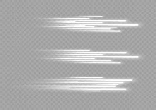 Glowing white speed lines. High speed. White motion speed and movement. Dynamic lines or rays. Light trail wave, fire path trace line. swirling filament curve. Road