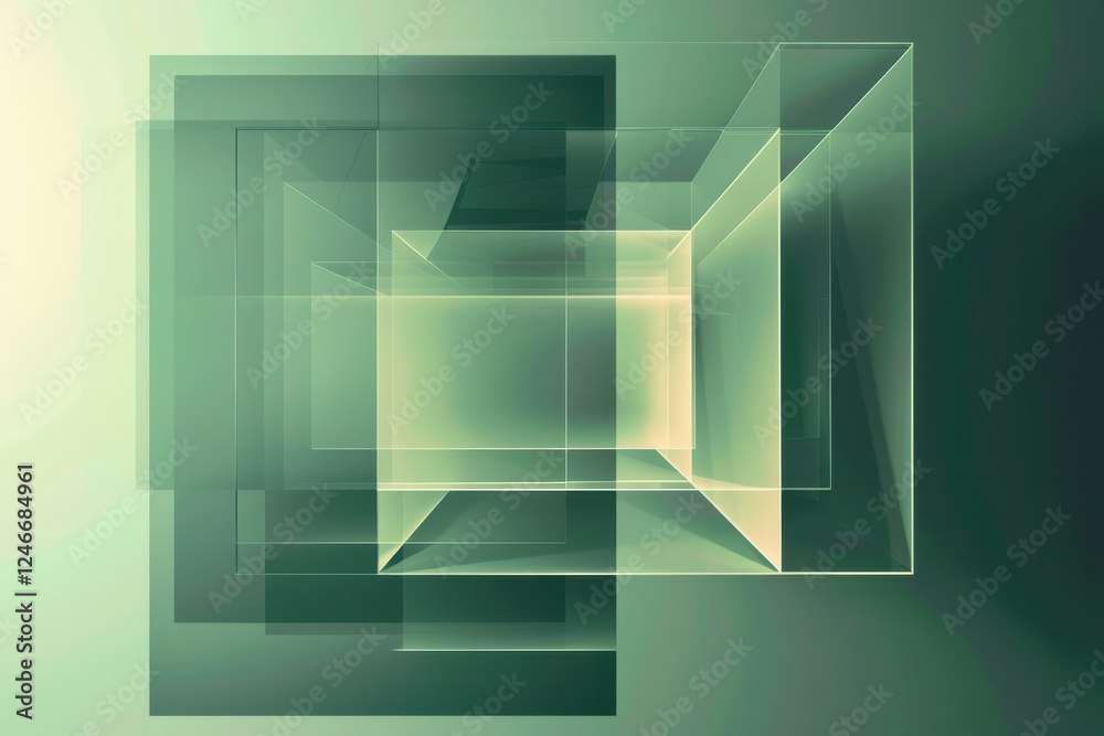 Wall mural close up horizontal abstract geometric illustration of green shapes and overlapping layers backgroun