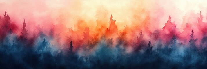 Watercolor Abstract Background with Vibrant Sunset Sky Colorful Clouds in Pastel Hues