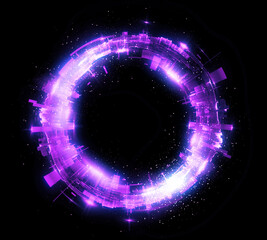 Glow swirl light effect. Circular lens flare. Abstract rotational lines. Power energy element. Luminous sci-fi. Shining lights. Swirl trail effect. .Dynamic ellipse. Neon gradient. Purple illusion