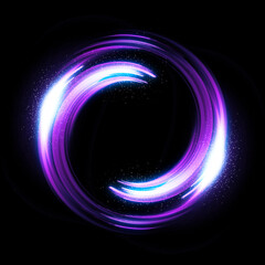 Glow swirl light effect. Circular lens flare. Abstract rotational lines. Power energy element. Luminous sci-fi. Shining lights. Swirl trail effect. .Dynamic ellipse. Neon gradient. Purple illusion