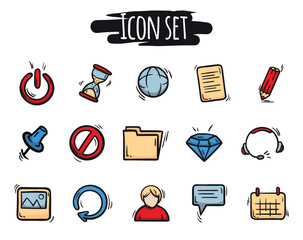 Bright vector hand drawn social icons set. Editable signs and symbols for website design, social networks, applications