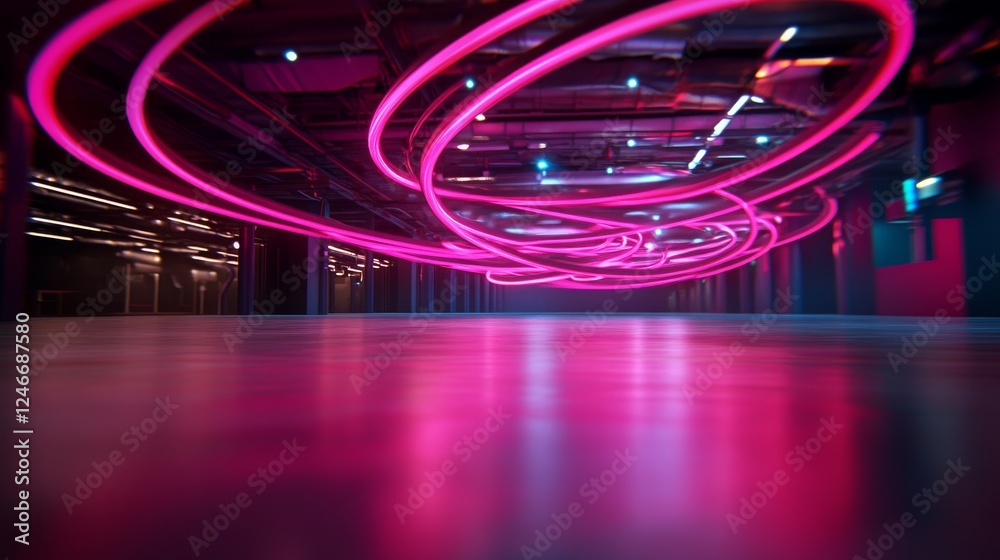 Aufkleber a twisting neon spiral displays vibrant pink and blue tones, creating a captivating visual against a