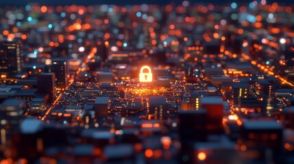 Close-up view of a computer motherboard featuring a glowing padlock hologram, representing the importance of cybersecurity and data protection in a digital landscape