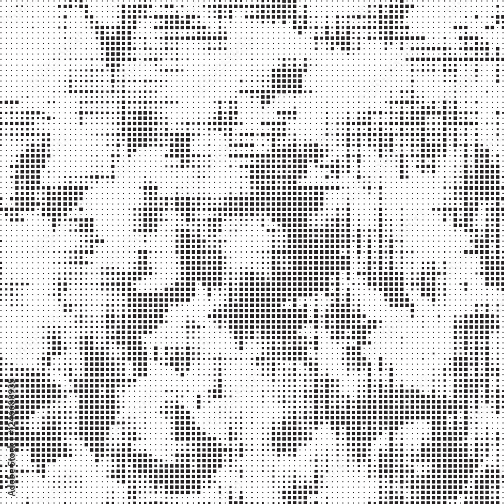 Aufkleber Grunge halftone background with square dots. Black and white dots grunge effect background. Vector abstract overlay. Grunge halftone black dots texture background.