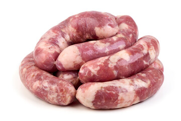 Raw Chopped Meat Sausages Isolated on White Background.