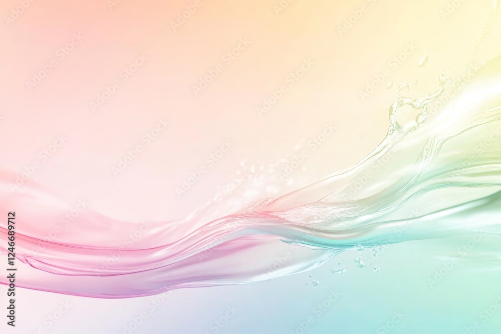 Poster a splash of clear liquid is frozen in mid-air, forming graceful curves against a soft pastel gradien