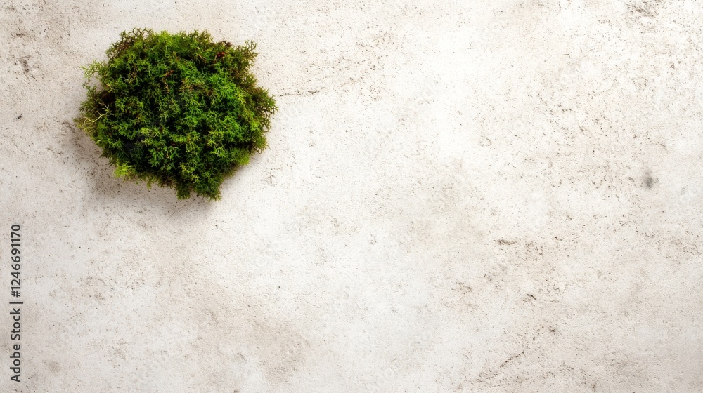 Poster a circular patch of lush green moss is showcased on a smooth white surface, with soft lighting illum