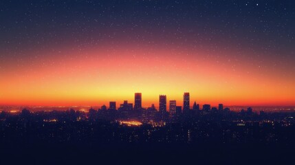 Fototapeta premium Stunning skyline view at dusk with glowing horizon and twinkling stars in a modern city