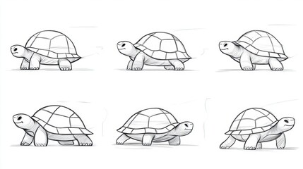 Animated Turtles in Various Walking Stages and Expressions