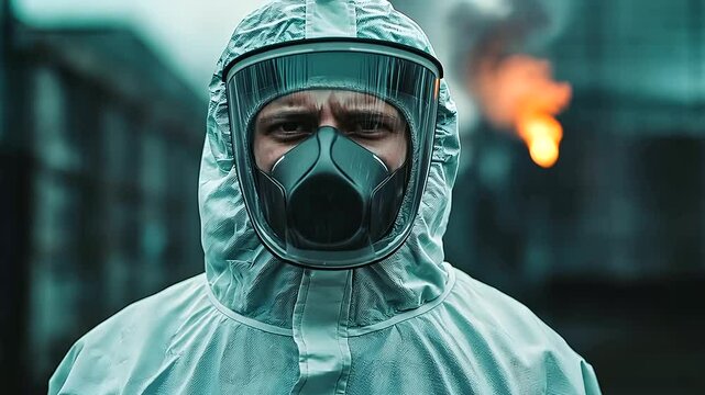 A steelworker stands near a steel furnace in full protective clothing, their face shield reflecting the fiery glow of molten metal while they prepare for the next stage of the stee