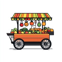 Colorful fruit cart, market stall, street vendor, vibrant display, outdoor,  design, vector, illustration, use for print, background