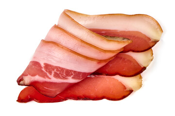 Dry Spanish ham, Jamon Serrano, Iberian ham Isolated on white background.