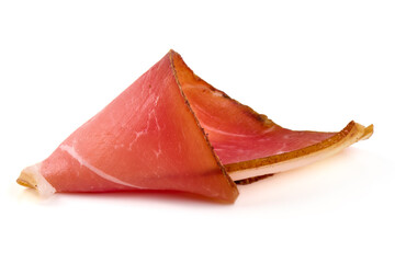 Dry Spanish ham, Jamon Serrano, Iberian ham Isolated on white background.