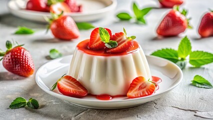 Creamy Panna Cotta with Fresh Strawberries - Elegant Dessert Photography