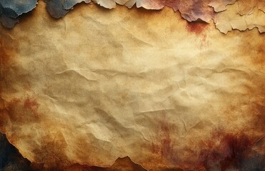 Vintage Aged Parchment Background with Distressed Stains and Textured Borders in Warm Earth Tones