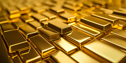 Obraz premium Shiny gold bars, precious ingot stack, wealth success luxury background
