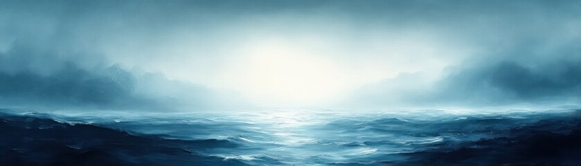 Fototapeta premium Serene abstract impressionism painting in blue and white dreamy light texture background