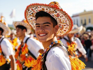 Vibrant street parade celebrating local culture city square festive event colorful atmosphere...