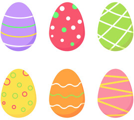 Set of decorated easter eggs. Vector illustration with transparent background.