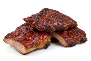 Raw pork ribs pieces isolated on white background.