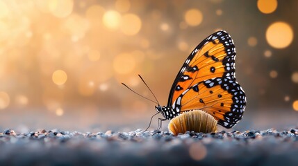 Obraz premium Butterfly metamorphosis sunrise garden bokeh