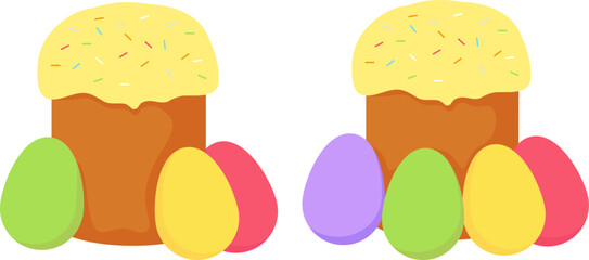 Easter bread and dyed eggs. Vector illustration with transparent background. 
