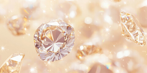 A soft beige background featuring a scattering of diamonds that reflect light in soft, golden hues. The warm, subtle sparkle creates a refined, luxurious aesthetic, ideal for premium product displays